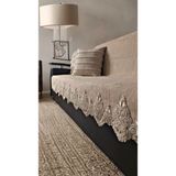 Dantelli Çekyat Koltuk Örtüsü Lüks Mode Süngerli Kaymaz Taban Kadife Çizgili - 160 x 200 cm - Vizon