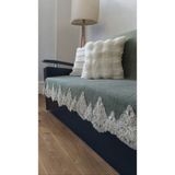 Dantelli Çekyat Koltuk Örtüsü Lüks Mode Süngerli Kaymaz Taban Kadife Çizgili - 160 x 200 cm - Yeşil