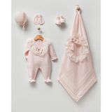 Dantelli Fiyonk Detaylı Kız Bebek Triko Hastane Çıkışı Beşli Set | Ürünlerimiz tam kalıptır.
