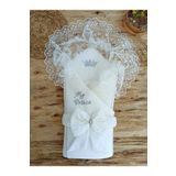 Dantelli Özel Taçlı Bebek Kundağı Unisex Bebek Dış Kundak Battaniyesi Hastane Çıkışı Hediyelik KND45302