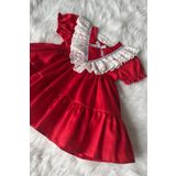 DANTELLİ PAMUK SATEN KIRMIZI KIZ ÇOCUK BEBEK ABİYE ELBİSE
