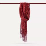 Dantelli Püsküllü Şal (Mevlid Örtüsü, 166x61 cm. Bordo)