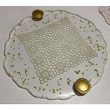 Dantelli Şeffaf Epoksi Tepsi Serisi (El Işi Dantel Detaylı - 30 Cm) - Altın Yuvarlak Kulp