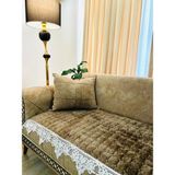 Dantelli Tavşan Tüylü Çekyat Örtüsü Kaydırmaz Tabanlı Peluş 75*200 - 200 x 75 cm - Kahverengi
