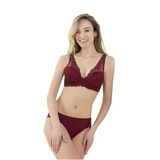 Dantelli V Yaka Push Up Destekli Sütyen Bordo 85D
