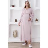 Dantelli/Emzirme Kolaylığı Sağlayan Uzun Kollu Hamile Gecelik/Sabahlık Seti-2'li Set Pudra 2XL Beden