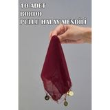 Dantelux 10 Adet Pullu Şifon Halay Mendili - Bordo