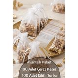 Dantelux 100 Adet Çerez Kesesi + 100 Adet Kilitli Torba - Kına Gecesi İçin Çerez Seti - Beyaz BEYAZ