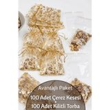 Dantelux 100 Adet Çerez Kesesi + 100 Adet Kilitli Torba - Kına Gecesi İçin Çerez Seti - Gold Desenli