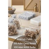 Dantelux 100 Adet Çerez Kesesi + 100 Adet Kilitli Torba - Kına Gecesi İçin Çerez Seti - Gümüş Desenli