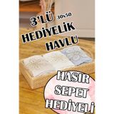 Dantelux 3'Lü Hediyelik Havlu (30x50 cm) Hasır Sepet İçinde