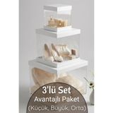 Dantelux 3'Lü Set Asetat Çeyiz Kutusu (Şeffaf - Katlanabilir - Pratik Kurulum) (Küçük + Orta + Büyük) Beyaz Beyaz