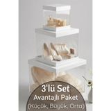 Dantelux 3'Lü Set Asetat Çeyiz Kutusu (Şeffaf - Katlanabilir - Pratik Kurulum) (Küçük + Orta + Büyük) Beyaz