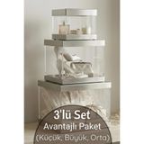 Dantelux 3'Lü Set Asetat Çeyiz Kutusu (Şeffaf - Katlanabilir - Pratik Kurulum) (Küçük + Orta + Büyük) Gümüş gümüş