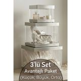 Dantelux 3'Lü Set Asetat Çeyiz Kutusu (Şeffaf - Katlanabilir - Pratik Kurulum) (Küçük + Orta + Büyük) Gümüş