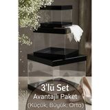 Dantelux 3'Lü Set Asetat Çeyiz Kutusu (Şeffaf - Katlanabilir - Pratik Kurulum) (Küçük + Orta + Büyük) Siyah