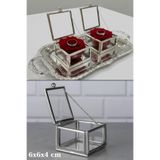Dantelux Çerçeveli Cam Yüzük Kutusu - Mücevher Kutusu (6x6x4 cm) 1 Adet - Gümüş Renk Gümüş