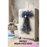 Dantelux İnci Broşlu Nişan Valiz & Bavul & Bohça Süsü - Gelin Bohçası Süsü Lacivert