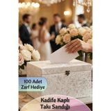 Dantelux Kadife Kaplı Takı Sandığı + 100 Adet Zarf Hediyeli (20x22x33 cm) Ekru Normal Ekru