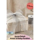 Dantelux Kıvrım Detaylı Kristal Tül Bohça Kurdelesi (2 Metre) Gri