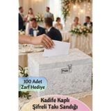 Dantelux Şifreli Kadife Kaplamalı Takı Sandığı (20x22x33 cm) +100 Adet Zarf Hediye - Ekru Şifreli Ekru