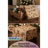 Dantelux Yeni Yıl & Noel Hediye Kutusu - Kraft Yılbaşı Desenli Hediyelik Kutu - 1 Adet (15x15x10 cm) NoelBaba - Küçük Boy 10 x 15