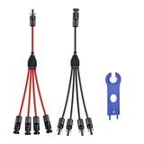 Daohaodeli Güneş Konektörü 1 ila 4 Y Tipi Güneş Paneli Uzatma Kablosu Tel, Y 1-4 Şube Dişi ve Erkek Konnektör Güneş Paneli Adaptörü, 45cm 12AWG Kırmızı+Siyah, 1 Çift. (Y Solar 1-4)