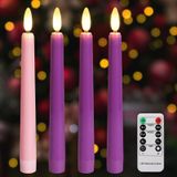 Daord 20 cm Noel Taper Mum Seti 4'lü Noel LED Alevsiz Uzun Mum 3 Mor ve 1 Pembe Noel Ritüelleri Festival ve Özel Günler Kilise Dekorasyonu için (3 Mor + 1 Pembe)