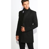 Dar Kesim Delpino Erkek Uzun Kaşe Kaban Siyah Renk %50 Viskon %50 Polyester Malzeme