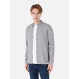 Dar Kesim Shirt Yaka Desenli Gri Erkek Uzun Kol Gömlek Cl1068168