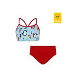 Daring Littles Uv Korumalı Upf 50+ Sportif Penguen Desen Bikini Seti - Geri Dönüştürülmüş Kumaş - Tappy Koleksiyonu - Mavi - Kırmızı - 3 - 4 Yaş