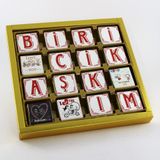 Dark Brown Chocolates & Confections 48 Adet Harf Harf Biricik Aşkım Yazılı Bitter ve Sütlü Madlen Çikolata