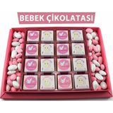 Dark Brown Hoşgeldin Bebek Çikolatası 48 Madlen ve Badem Drajeli Kız Bebek Doğum Hediyesi