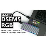 DARK DK-AC-DSEM5 M.2 NVMe & NGFF SATA SSD Type-C RGB LED'Lİ Harici HDD Kutusu