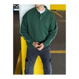 DARK MODA Erkek Oversize Şeritli Polo Yaka Düğmeli Sweatshirt