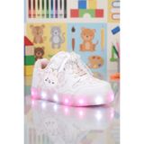 DARK SEER Kids DS Chen Dantel Detaylı Işıklı Çocuk Ayakkabı Beyaz Pudra Sneaker Günlük Spor Ayakkabı