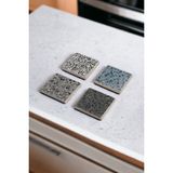 Dark Terrazzo Doğal Taş Traverten Bardak Altlığı 4 Lü Set