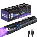 DARKDAWN UV el feneri 395 nm siyah ışık, mini USB şarj edilebilir, Woodsche LED siyah ışık, ahşap lamba, UV reçinesi, çivi, evcil hayvan idrar dedektörleri için güçlü taşınabilir dedektör