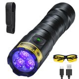 DARKDAWN UV El Feneri 395nm USB Şarj Edilebilir, 3 LED Ultraviyole Fenerler Elde Taşınabilir, Mini Siyah Işık Woods Lamba Uzun Ömürlü - Suya Dayanıklı, Pet İdrar Dedektörü, Floresan Algılama