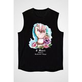 Darkhane 8 Mart Dünya Kadınlar Günü Siyah Unisex Kolsuz Tişört Kesik Kol T-Shirt - 001-Siyah