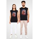Darkhane Albert Einstein Çizim Siyah Unisex Kolsuz Tişört Kesik Kol T-Shirt - 001-Siyah