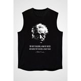 Darkhane Albert Einstein Portre Alıntı Siyah Unisex Kolsuz Tişört Kesik Kol T-Shirt - 001-Siyah - XS