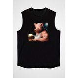 Darkhane Alkol Alan Domuz Siyah Unisex Kolsuz Tişört Kesik Kol T-Shirt - 001-Siyah