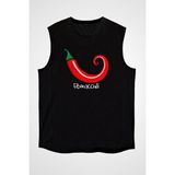 Darkhane Altın Oran Kırmızı Biber Siyah Unisex Kolsuz Tişört Kesik Kol T-Shirt - 001-Siyah