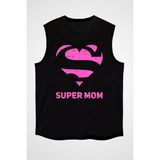 Darkhane Anneler Günü Süper Anne Siyah Unisex Kolsuz Tişört Kesik Kol T-Shirt - 001-Siyah - 2XL