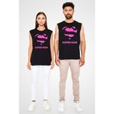 Darkhane Anneler Günü Süper Anne Siyah Unisex Kolsuz Tişört Kesik Kol T-Shirt - 001-Siyah - M
