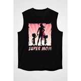 Darkhane Anneler Günü Süper Mom Siyah Unisex Kolsuz Tişört Kesik Kol T-Shirt - 001-Siyah - 2XL