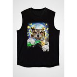 Darkhane Astronot Baykuş Siyah Unisex Kolsuz Tişört Kesik Kol T-Shirt - 001-Siyah - M