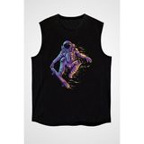 Darkhane Astronot Kaykaycı Siyah Unisex Kolsuz Tişört Kesik Kol T-Shirt - 001-Siyah