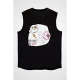 Darkhane Astronot Kedicikler Siyah Unisex Kolsuz Tişört Kesik Kol T-Shirt - 001-Siyah - XL